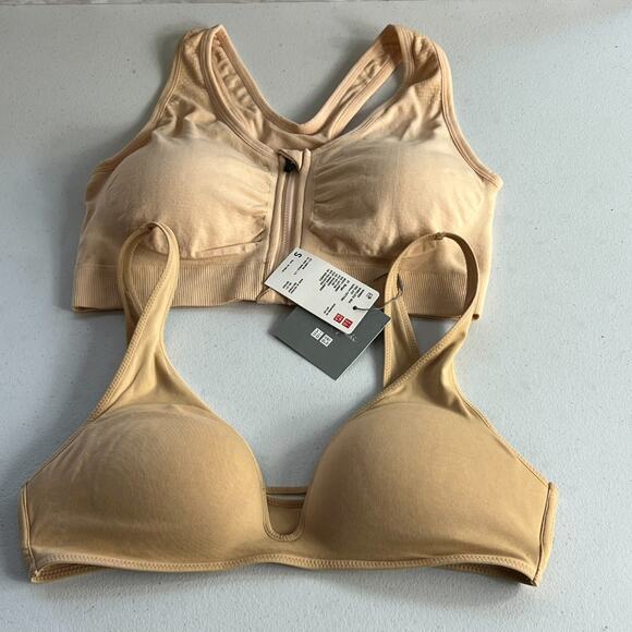 1 Uniqlo Womens Wireless Relax Bra Bust 33-35" & Sports Bra Small Beige - Picture 1 of 6